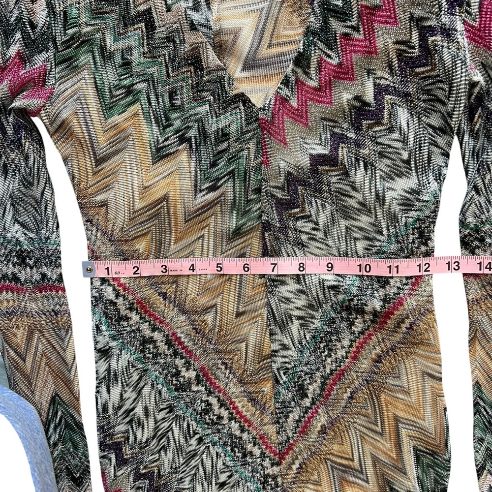 Missoni Multicolor Zig Zag Chevron Metallic Knitted V-Neck Midi Bodycon Dress 4 - Picture 12 of 16